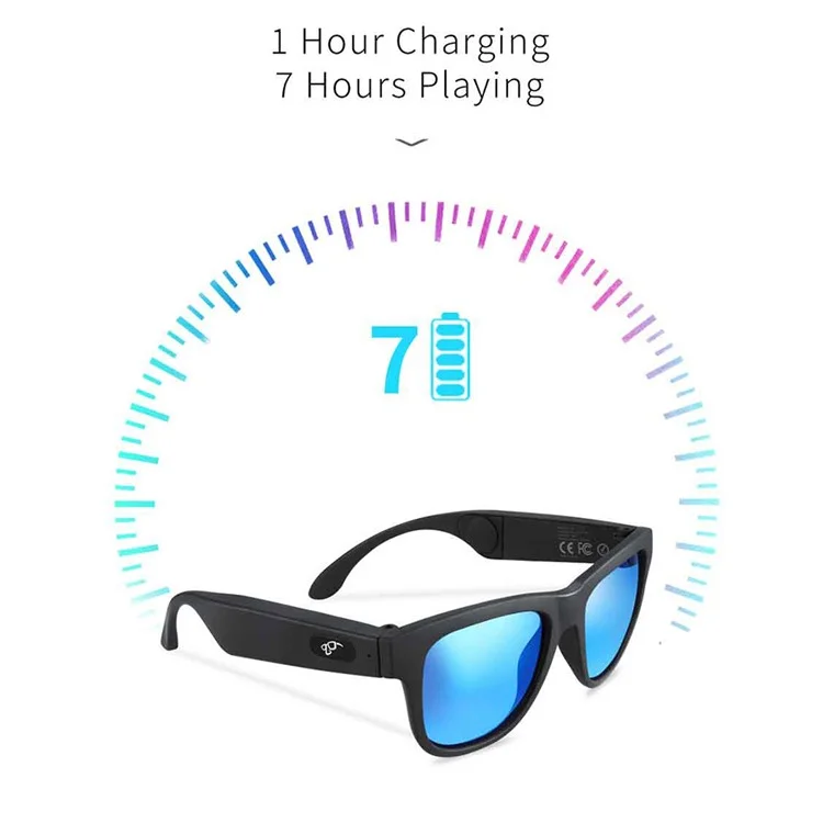 Lunettes de soleil intelligentes à conduction osseuse G1 Bluetooth sans fil Écouteur mains libres Anti-lumière bleue Lunettes de musique - Noir/Bleu
