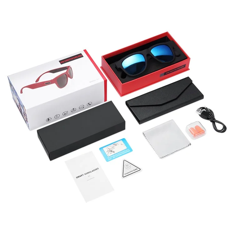 Lunettes de soleil intelligentes à conduction osseuse G1 Bluetooth sans fil Écouteur mains libres Anti-lumière bleue Lunettes de musique - Noir/Bleu