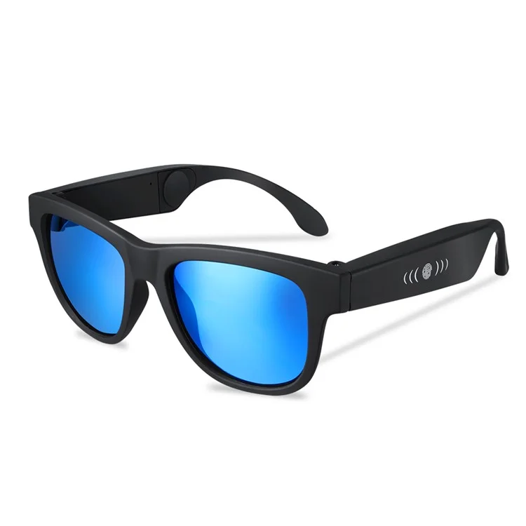 Lunettes de soleil intelligentes à conduction osseuse G1 Bluetooth sans fil Écouteur mains libres Anti-lumière bleue Lunettes de musique - Noir/Bleu