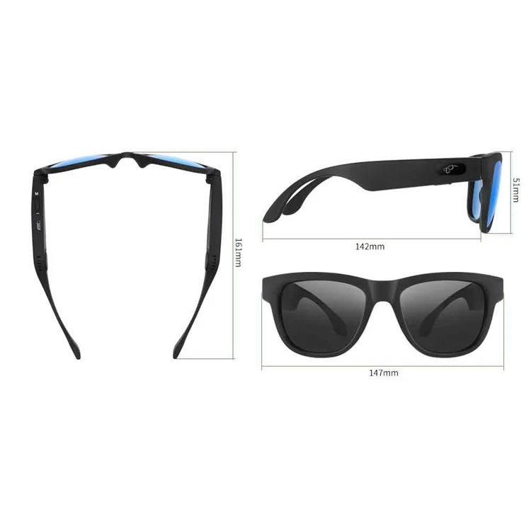 Lunettes de soleil intelligentes à conduction osseuse G1 Bluetooth sans fil Écouteur mains libres Anti-lumière bleue Lunettes de musique - Noir/Bleu