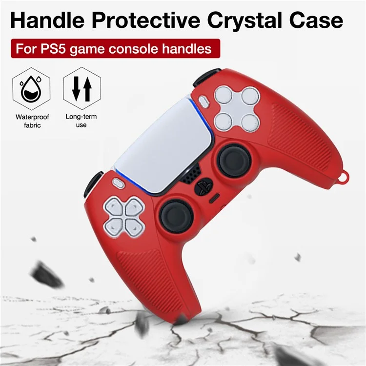 V1 Shockproof Silicone Protective Case Anti-dust Cover for Sony PS5 Controller - Red