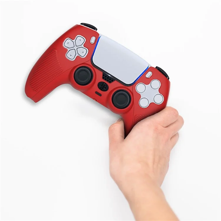 V1 Shockproof Silicone Protective Case Anti-dust Cover for Sony PS5 Controller - Red