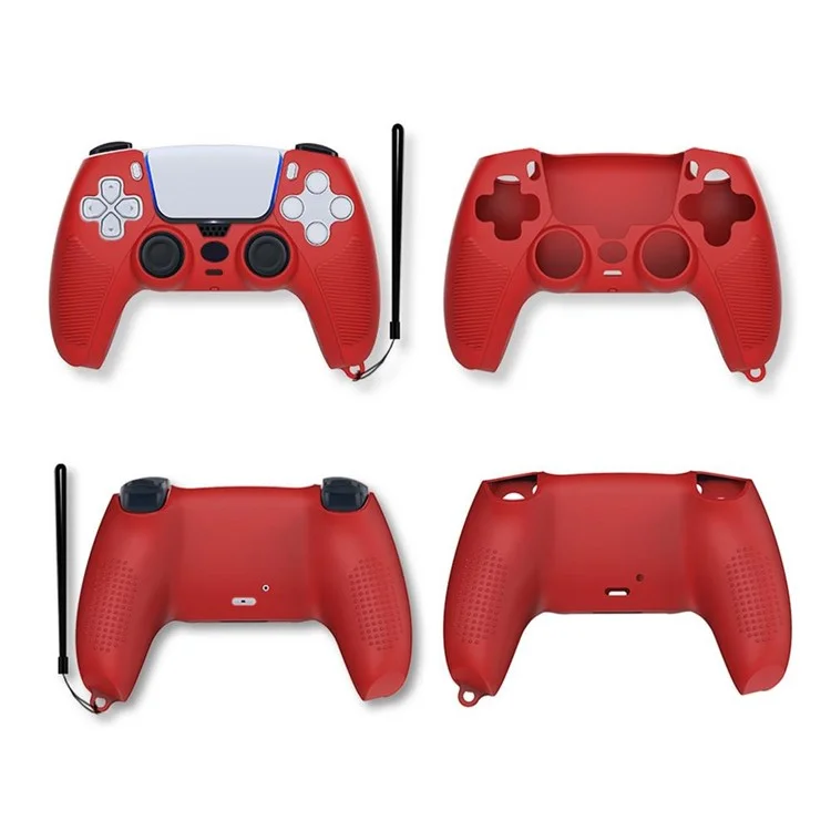 V1 Shockproof Silicone Protective Case Anti-dust Cover for Sony PS5 Controller - Red