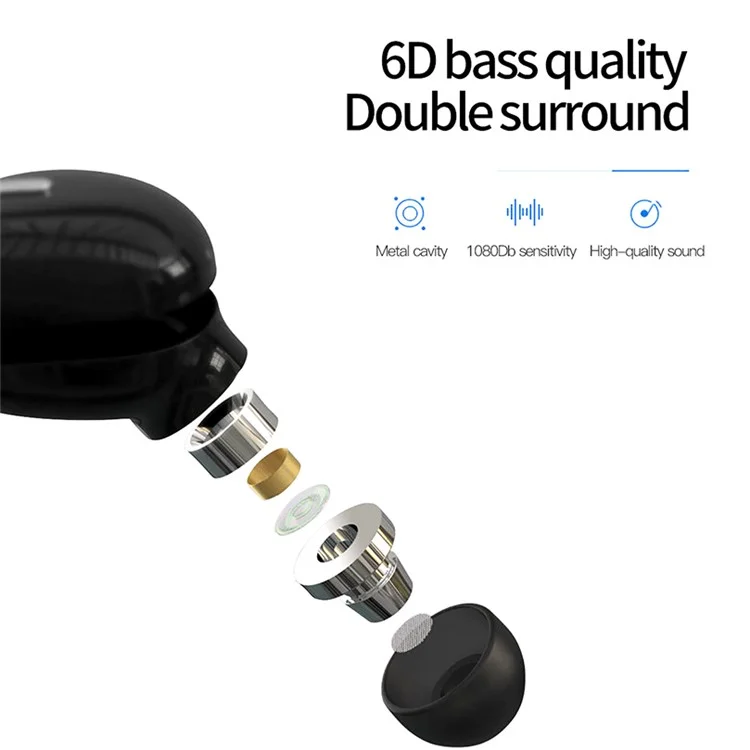X9 Mini Stereo Sound Wireless Headphones Bluetooth-compatible 5.0 In-ear HiFi Earphone with Mic - Black