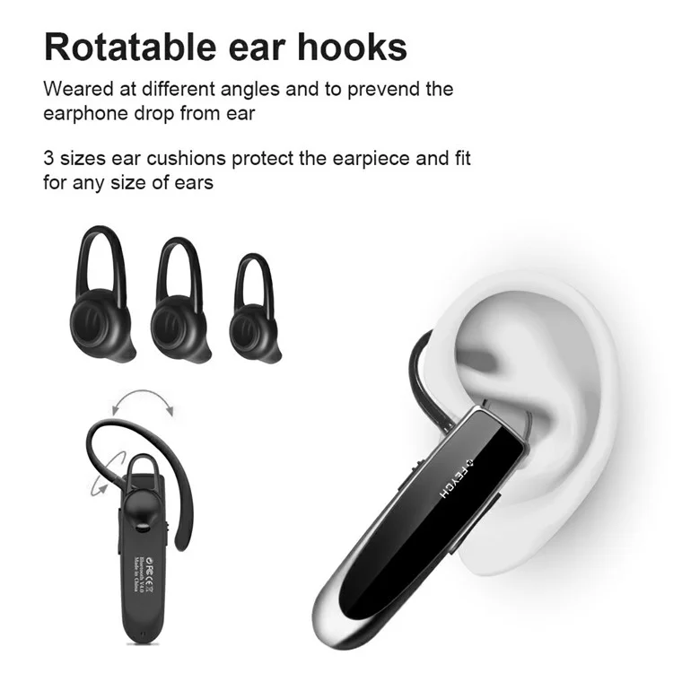 FEYCH Business Single Ear Bluetooth 5.0 Earphone CVC Noise Reduction Wireless Headphone - White