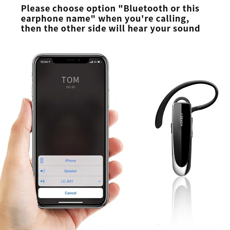 FEYCH Business Single Ear Bluetooth-compatible 5.0 Earphone CVC Noise Reduction Wireless Headphone - Gold