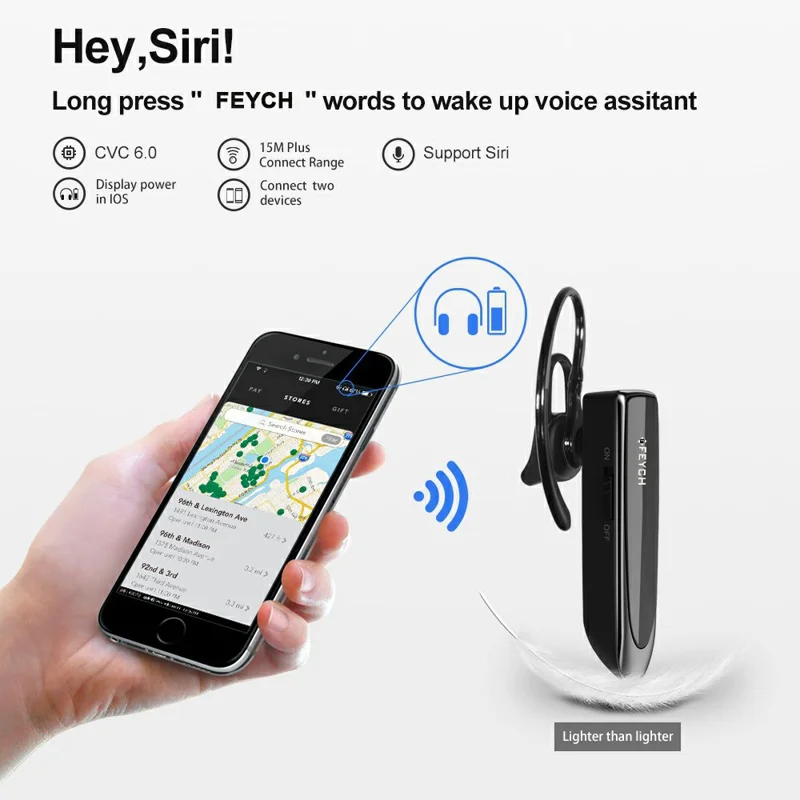 FEYCH Business Single Ear Bluetooth-compatible 5.0 Earphone CVC Noise Reduction Wireless Headphone - Gold