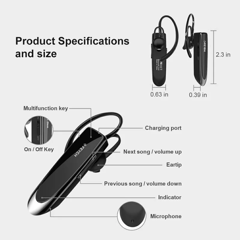 FEYCH Business Single Ear Bluetooth-compatible 5.0 Earphone CVC Noise Reduction Wireless Headphone - Gold