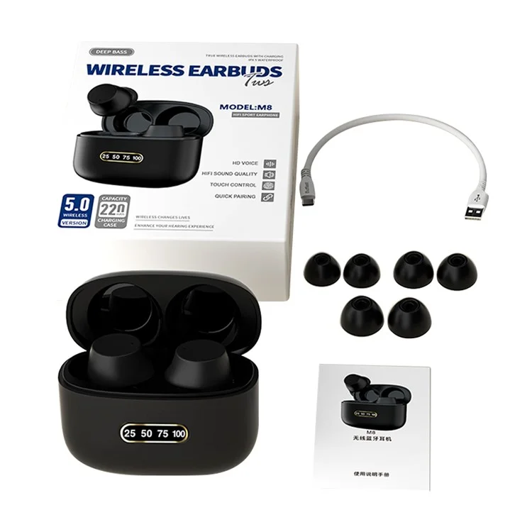 M8 TWS Bluetooth 5.0 Gaming Intra-auriculaire IPX5 Imperproof Sports Headset Avec Boîtier de Chargement - Blanche