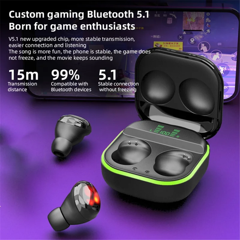 S190 IPX4 Waterproof TWS HiFi Headset Touch Control Wireless Bluetooth-compatible Earphones Sports Headphone - Black