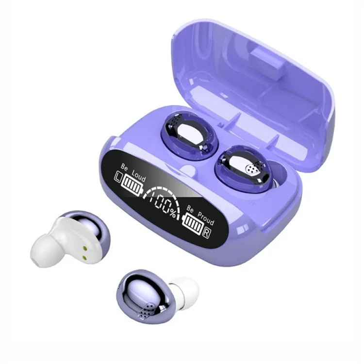 M32 TWS Bluetooth 5.1 Auricolari Wireless Touch Cuffie Auricolari Impermeabili per Sport Stereo Musica Chiamata Auricolare con Display Digitale Custodia di Ricarica - Viola