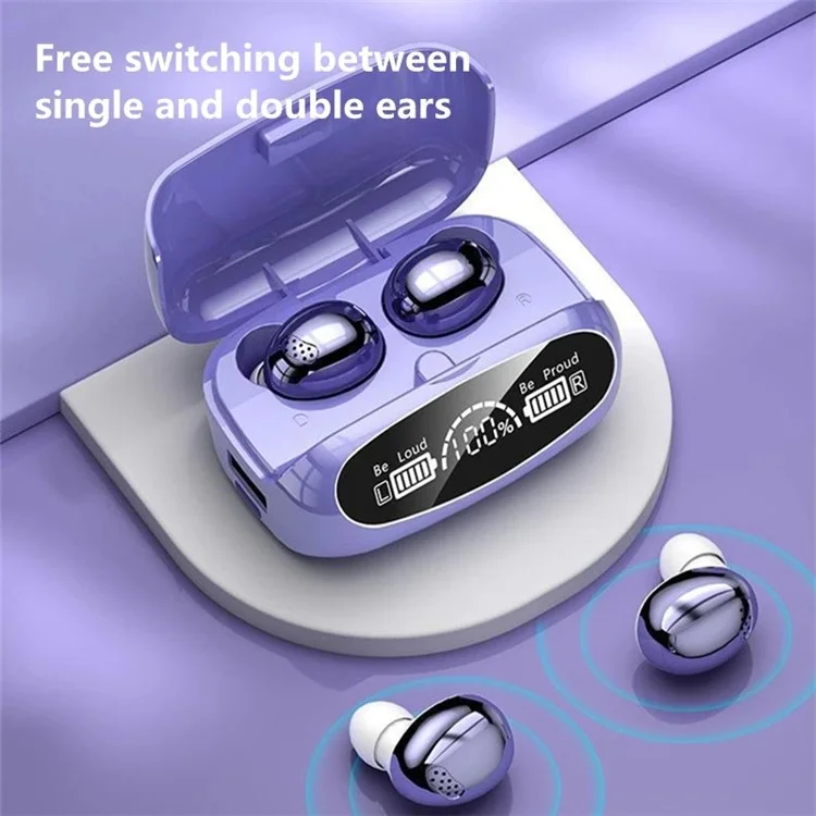 M32 TWS Bluetooth 5.1 Auricolari Wireless Touch Cuffie Auricolari Impermeabili per Sport Stereo Musica Chiamata Auricolare con Display Digitale Custodia di Ricarica - Viola