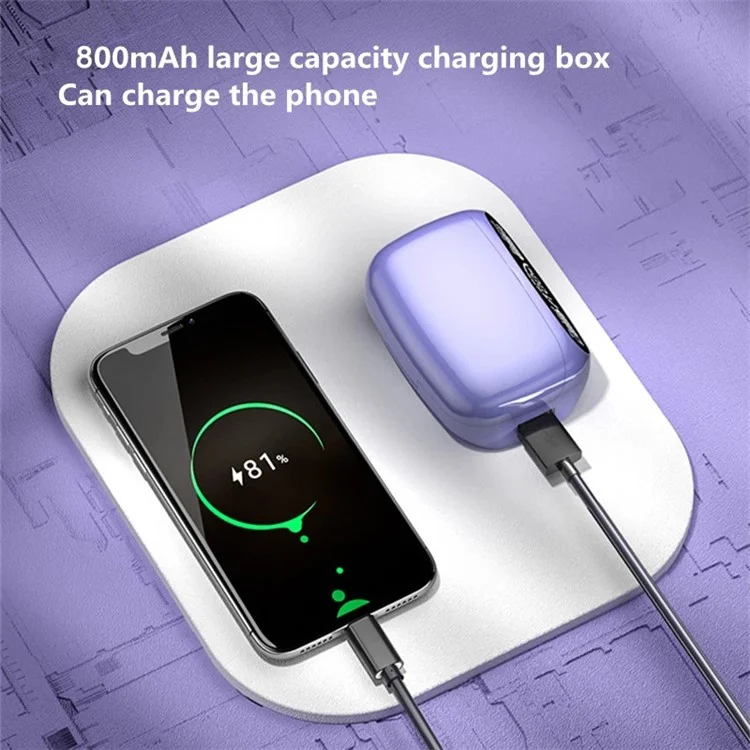 M32 TWS Bluetooth 5.1 Auricolari Wireless Touch Cuffie Auricolari Impermeabili per Sport Stereo Musica Chiamata Auricolare con Display Digitale Custodia di Ricarica - Viola