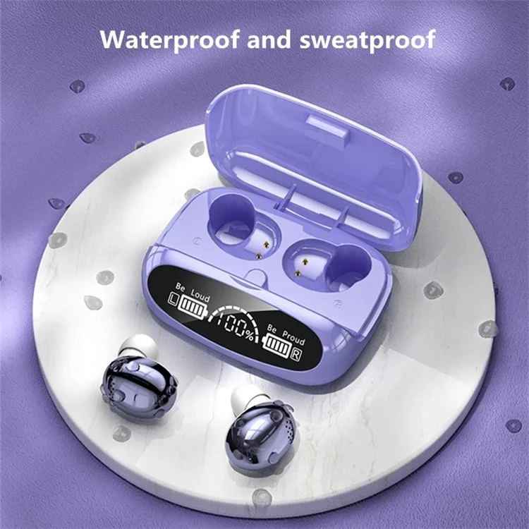 M32 TWS Bluetooth 5.1 Auricolari Wireless Touch Cuffie Auricolari Impermeabili per Sport Stereo Musica Chiamata Auricolare con Display Digitale Custodia di Ricarica - Viola