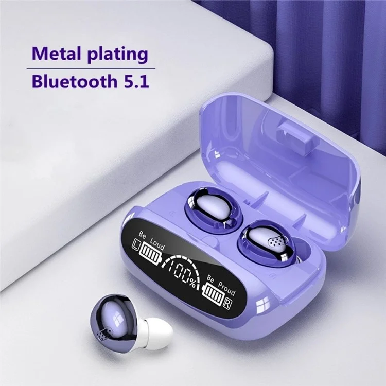M32 TWS Bluetooth 5.1 Auricolari Wireless Touch Cuffie Auricolari Impermeabili per Sport Stereo Musica Chiamata Auricolare con Display Digitale Custodia di Ricarica - Viola