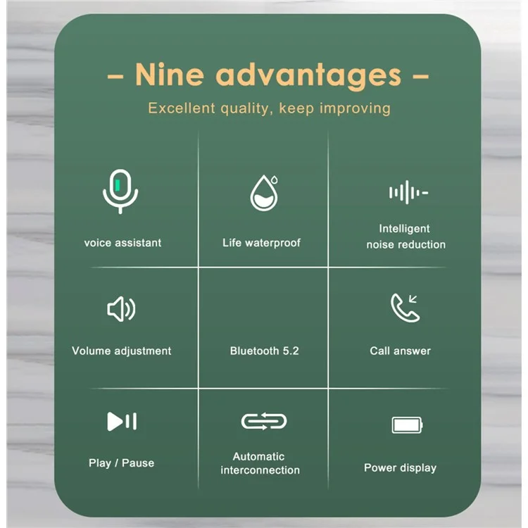 P66 TWS Bluetooth-compatible Wireless Earphones Earbuds Waterproof Sports Stereo Music Calling Headset with Digital Display Charging Case - Black