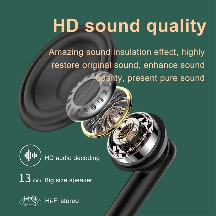 P66 TWS Bluetooth-compatible Wireless Earphones Earbuds Waterproof Sports Stereo Music Calling Headset with Digital Display Charging Case - Black