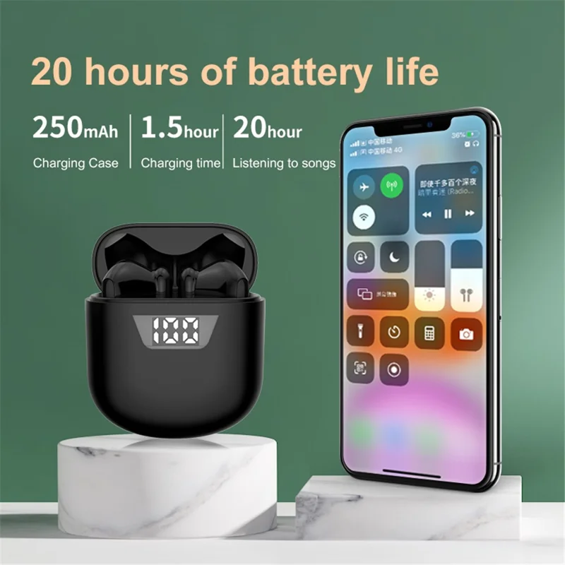 P66 TWS Bluetooth-compatible Wireless Earphones Earbuds Waterproof Sports Stereo Music Calling Headset with Digital Display Charging Case - White
