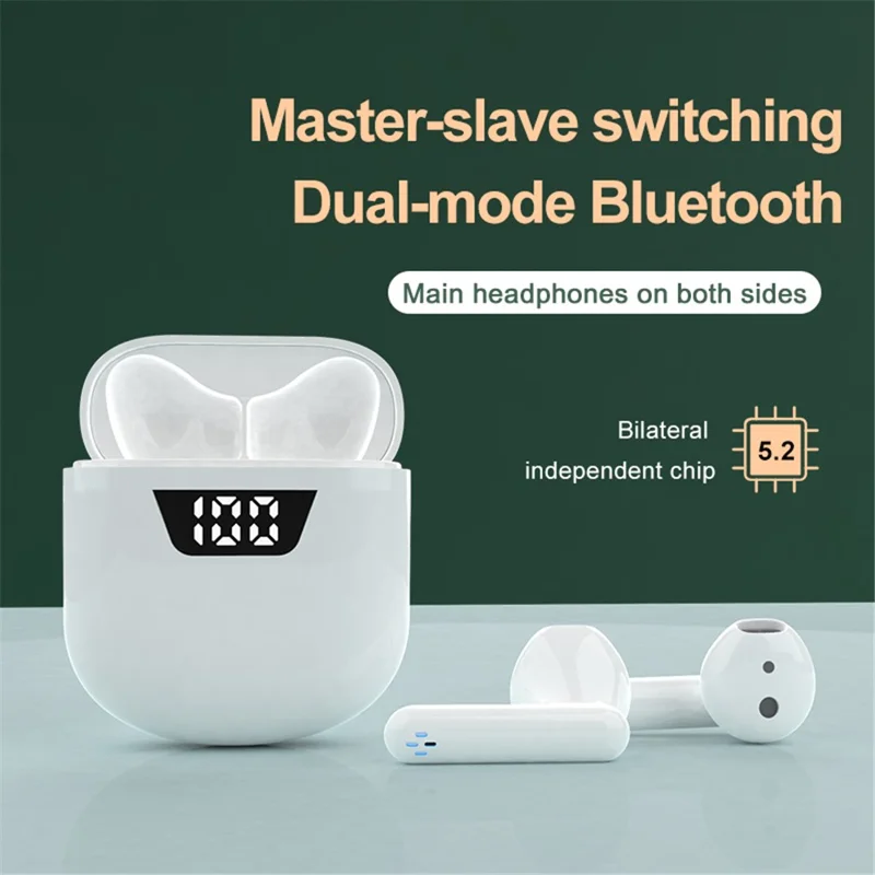 P66 TWS Bluetooth-compatible Wireless Earphones Earbuds Waterproof Sports Stereo Music Calling Headset with Digital Display Charging Case - White