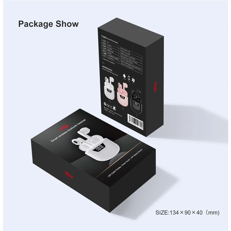 P66 TWS Bluetooth-compatible Wireless Earphones Earbuds Waterproof Sports Stereo Music Calling Headset with Digital Display Charging Case - White