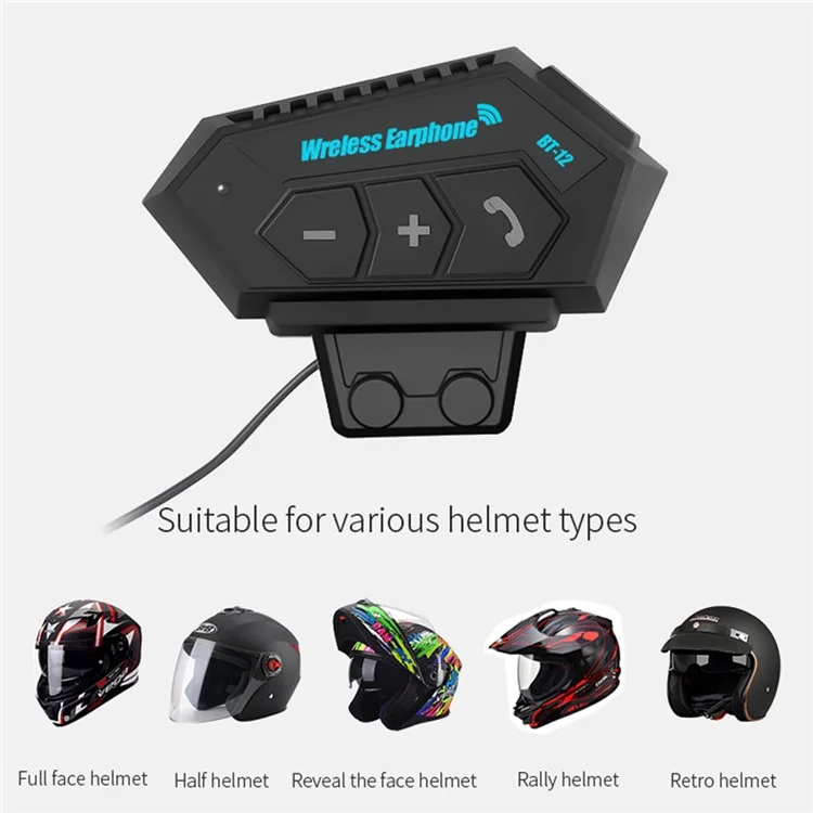 BT12 Motorcycle Helmet Bluetooth Headphone Wireless Headset Kit Waterproof Calling Music Player