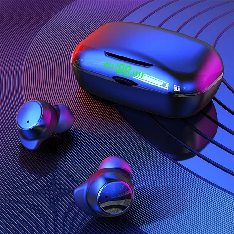 TWS-24 Earbuds Sem Fio Bluetooth Touch Control In-Ear Fone De Ouvido Com Exibição De Bateria LED - Preto