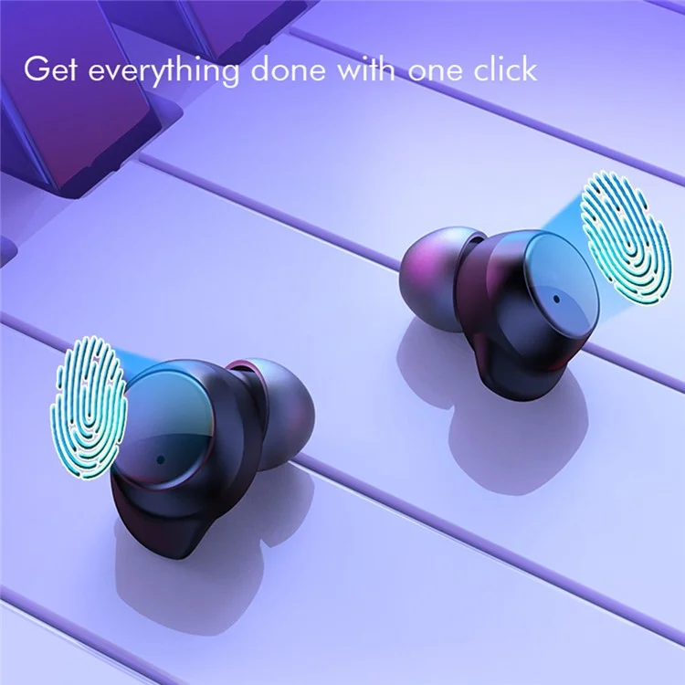 TWS-24 Earbuds Sem Fio Bluetooth Touch Control In-Ear Fone De Ouvido Com Exibição De Bateria LED - Preto