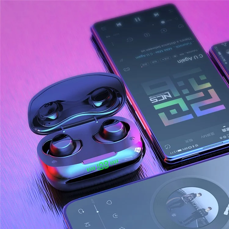 TWS-24 Earbuds Sem Fio Bluetooth Touch Control In-Ear Fone De Ouvido Com Exibição De Bateria LED - Preto