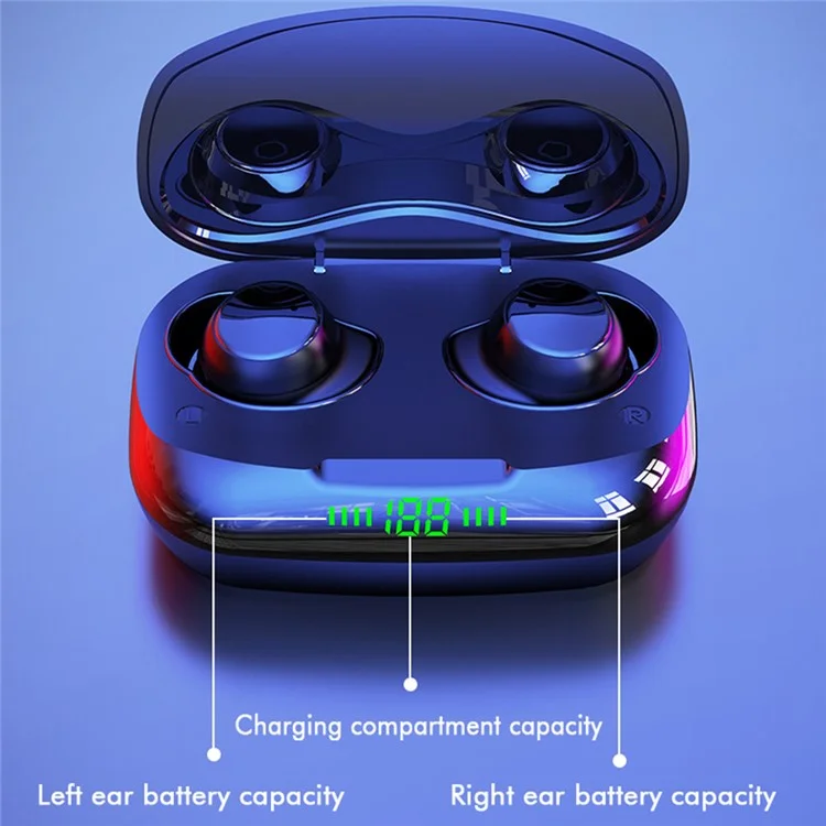 TWS-24 Earbuds Sem Fio Bluetooth Touch Control In-Ear Fone De Ouvido Com Exibição De Bateria LED - Preto