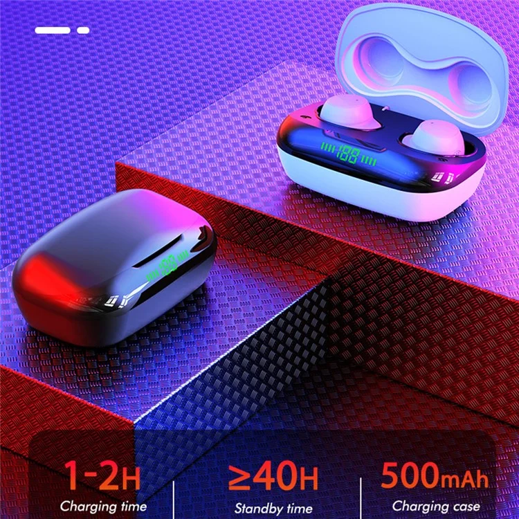 TWS-24 Earbuds Sem Fio Bluetooth Touch Control In-Ear Fone De Ouvido Com Exibição De Bateria LED - Preto