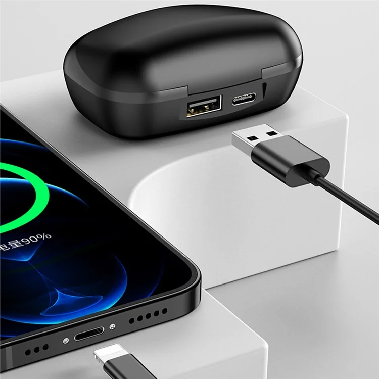 TWS-24 Earbuds Sem Fio Bluetooth Touch Control In-Ear Fone De Ouvido Com Exibição De Bateria LED - Preto