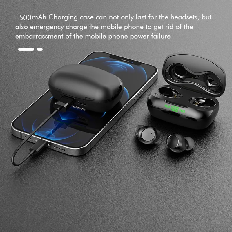 TWS-24 Wireless Bluetooth-compatible Earbuds Touch Control In-ear Earphone with LED Battery Display - Grey