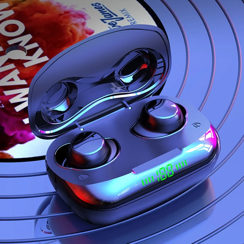 TWS-24 Wireless Bluetooth-compatible Earbuds Touch Control In-ear Earphone with LED Battery Display - Grey