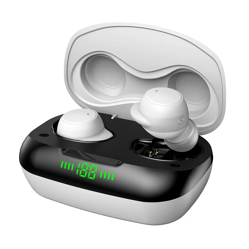 TWS-24 Wireless Bluetooth-compatible Earbuds Touch Control In-ear Earphone with LED Battery Display - White
