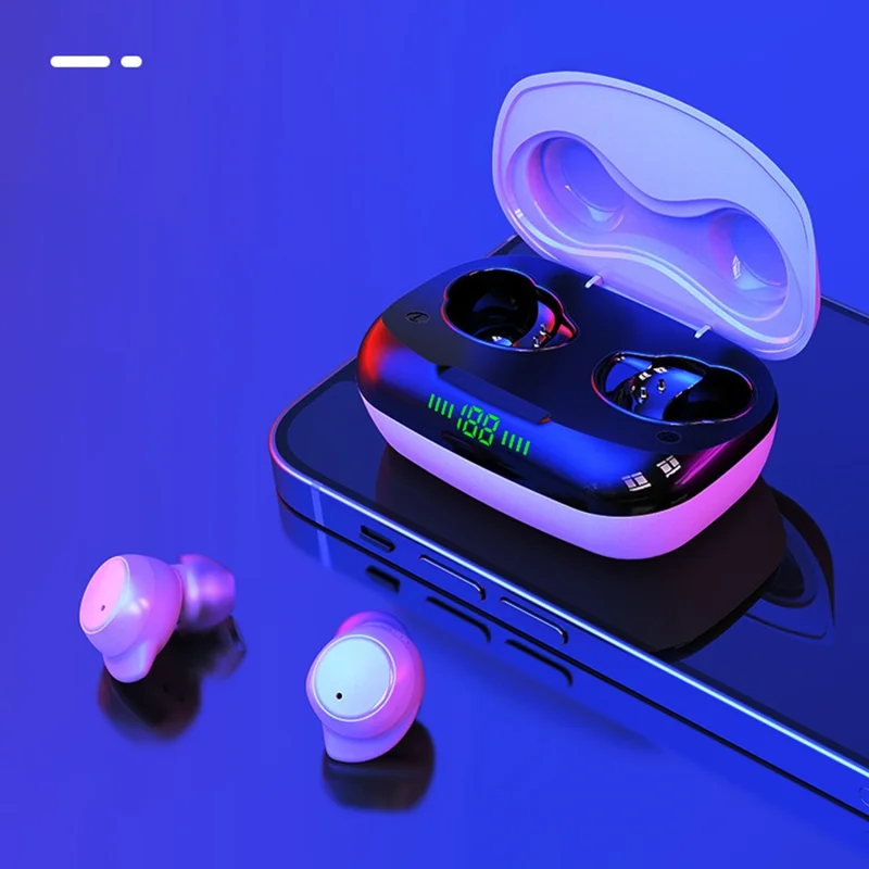 TWS-24 Wireless Bluetooth-compatible Earbuds Touch Control In-ear Earphone with LED Battery Display - White