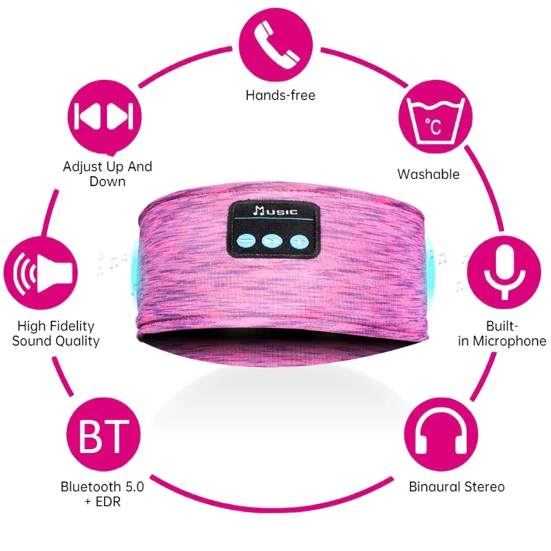 Bluetooth-compatible Headband Wireless Music Call Headset Hair Band for Sleeping Fitness Jogging Yoga - Pink