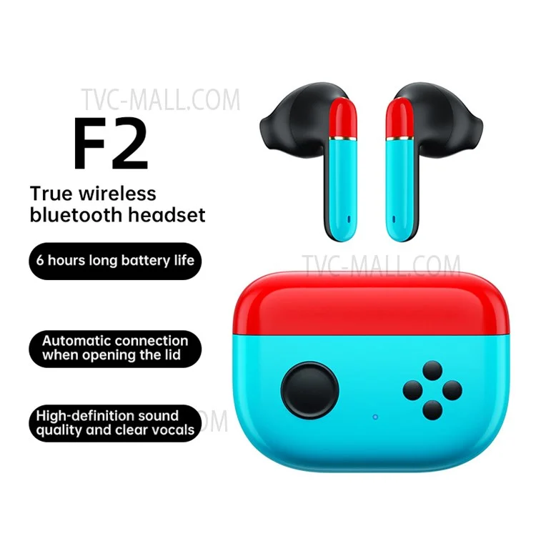F2 TWS Wireless Bluetooth-compatible In-ear Earphone Low-Latency Headphone Noise-canceling Earbud Headset with Microphone - Multi-color