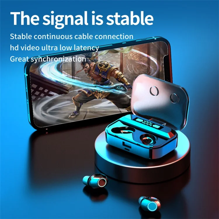 TG02 In-ear Headphone Bluetooth-compatible HIFI Sound Wireless Earphone with LED Charging Case - Black