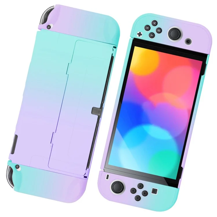 Anti-Fingerprint Dockable Case Schutzabdeckung Ergonomischer Komfort PC-Griffgehäuse Set Für Nintendo Switch OLED-Konsole - Lila Grün