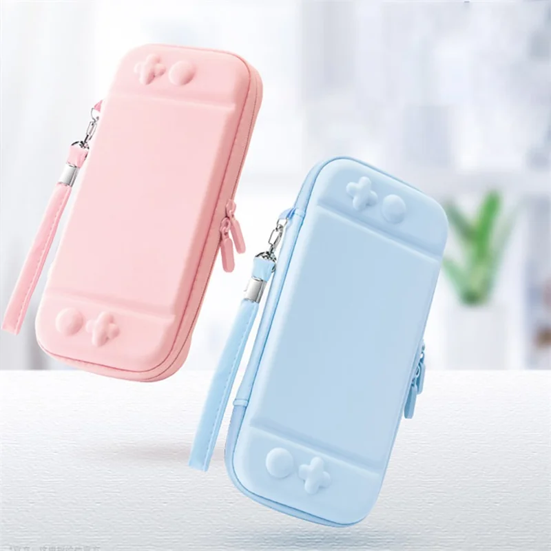 Solid Color Portable Storage Bag for Nintendo Switch Shock-resistant PU Leather Carrying Case with Stand Function and Carrying Strap - Pink