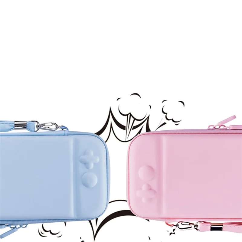 Solid Color Portable Storage Bag for Nintendo Switch Shock-resistant PU Leather Carrying Case with Stand Function and Carrying Strap - Pink