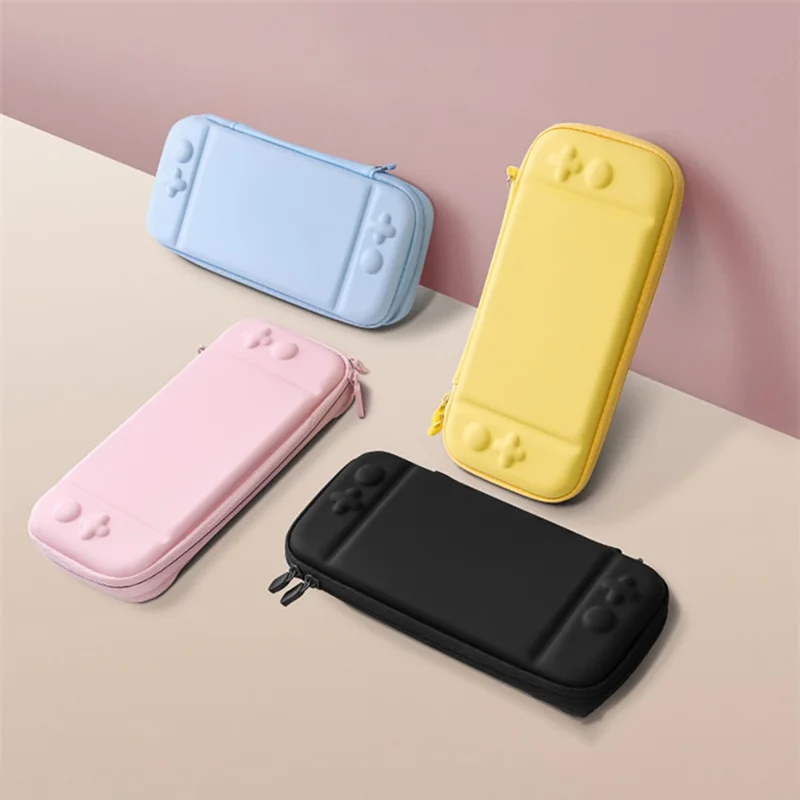 Solid Color Portable Storage Bag for Nintendo Switch Shock-resistant PU Leather Carrying Case with Stand Function and Carrying Strap - Pink