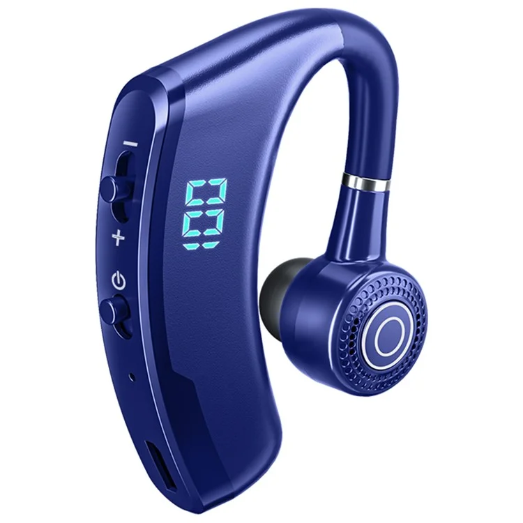 V9S Business Style Bluetooth-compatible Single Ear Headset LED Display Wireless Headphone Earphone with Battery Charging Case - Blue