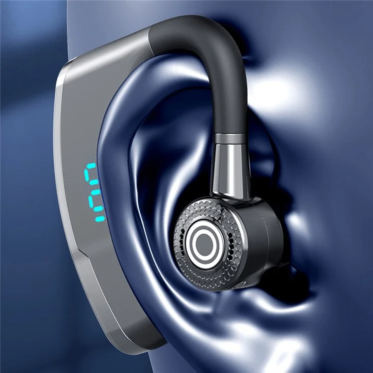 V9S Bluetooth-compatible Single-Ear (Monaural) Headset Business Style LED Display Wireless Headphone Earphone with Battery Charging Case - Black