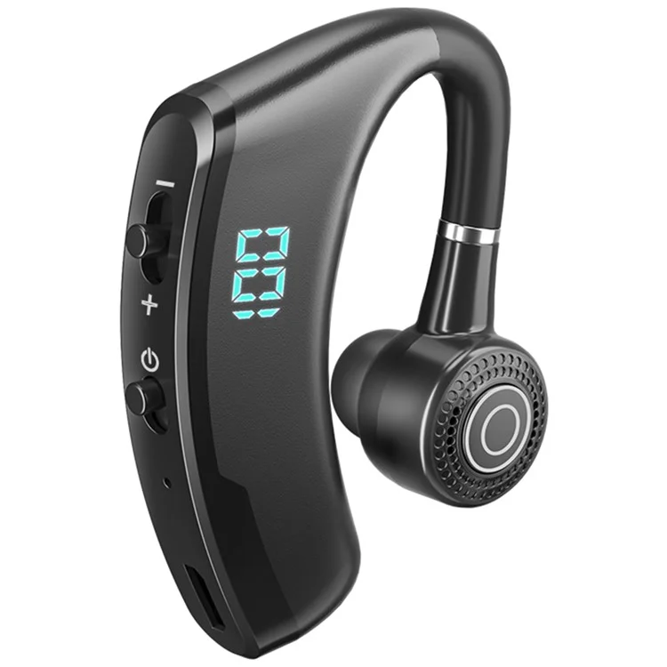 V9S Bluetooth-compatible Single-Ear (Monaural) Headset Business Style LED Display Wireless Headphone Earphone with Battery Charging Case - Black