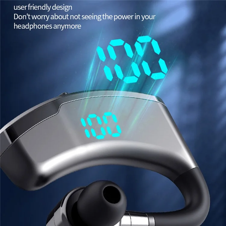 V9S Bluetooth-compatible Single-Ear (Monaural) Headset Business Style LED Display Wireless Headphone Earphone with Battery Charging Case - Black