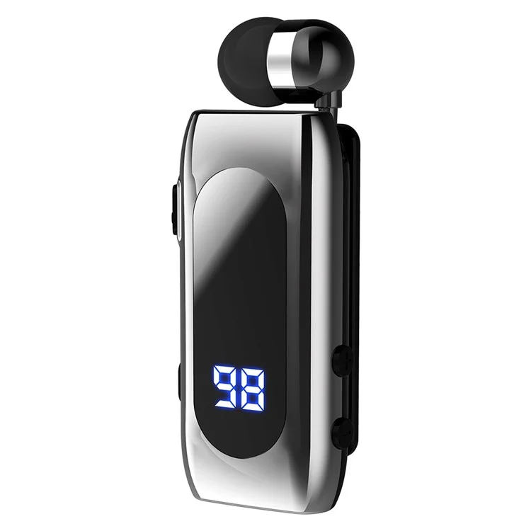 K55 Business Bluetooth Single-Ear Earphone Battery Display Clip-On Intelligent Noise Reduction Telescopic Headset Clipper - Silver