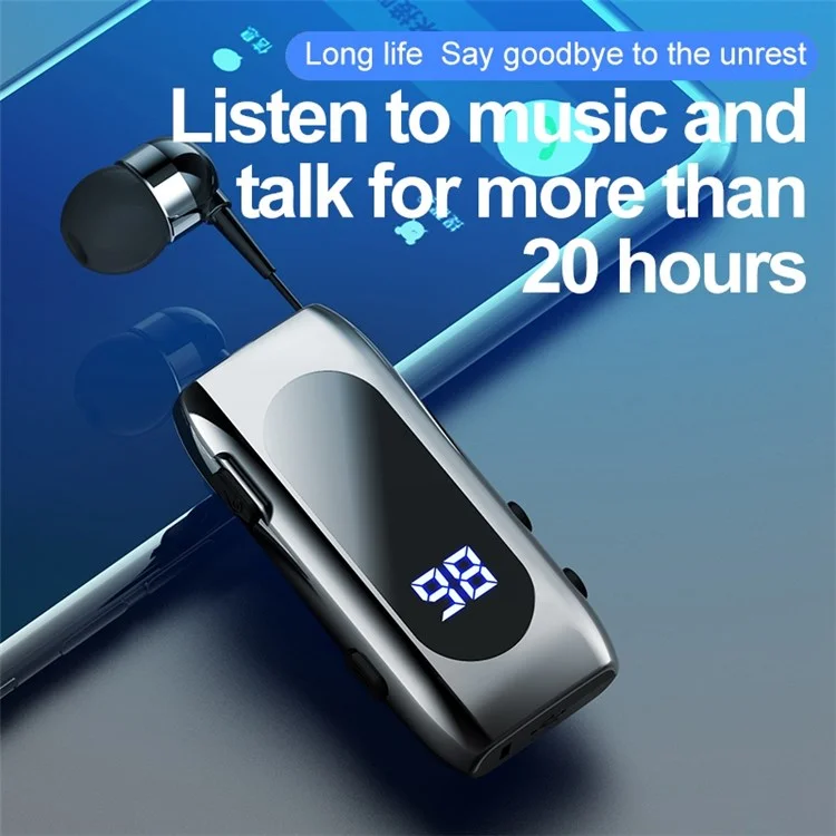 K55 Business Bluetooth Single-Ear Earphone Battery Display Clip-On Intelligent Noise Reduction Telescopic Headset Clipper - Silver