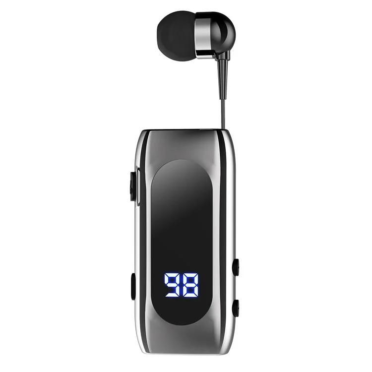 K55 Business Bluetooth Single-Ear Earphone Battery Display Clip-On Intelligent Noise Reduction Telescopic Headset Clipper - Silver