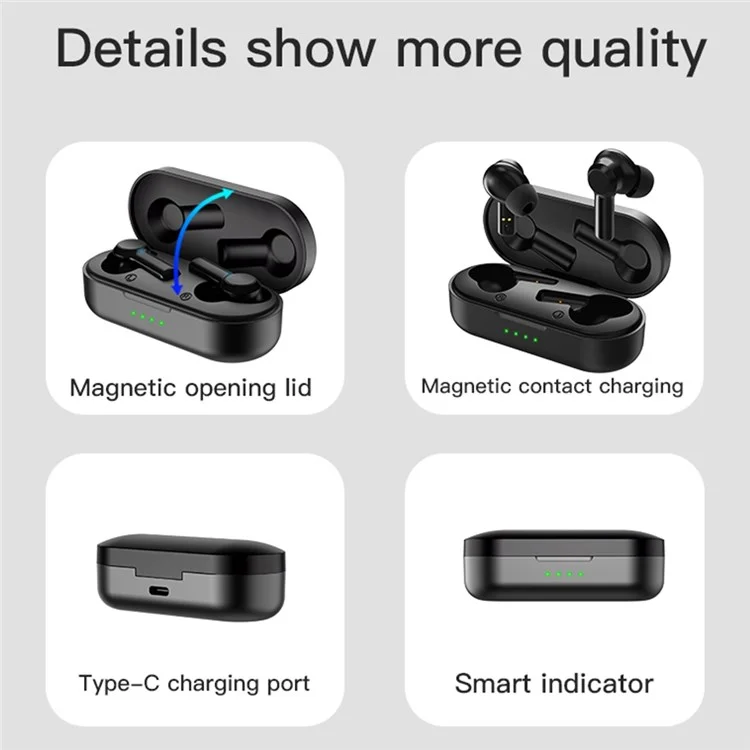 JUNSUNMAY JSM-W20 TWS Bluetooth-compatible 5.0 Earphones Noise Cancelling Stereo In-Ear Earbuds Smart Touch Waterproof Headphone - Black